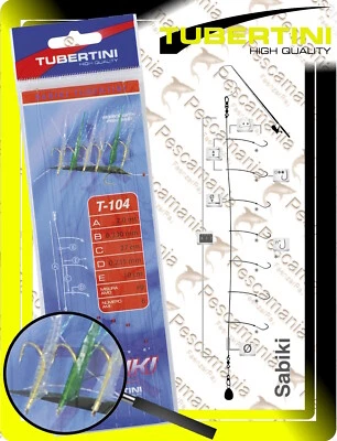 Sabiki Tubertini T-104 cm.200 6 ami fluorocarbon pelle pesce sgombri pelagic - Immagine 1 di 4