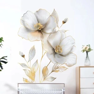 Large Golden Flowers Wall Sticker,Removable Vinyl Art Decal Mural For Home Decor - Picture 1 of 7