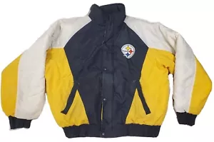 1990s Pittsburgh Steelers LOGO 7 Coat NFL Zip insulated Jacket Size XL VINTAGE - Picture 1 of 9