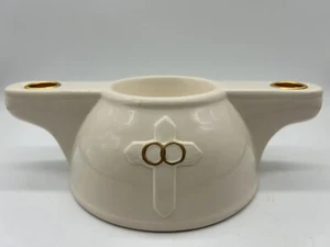 Christian Wedding Unity Candle Holder Cross w Rings For Pillar & 2 Side Candles - Picture 1 of 5