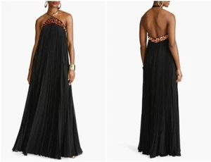 Halston Black Pythia Pleated Chiffon Halter Neck Trapeze Gown Dress Size 2 $745+ - Picture 1 of 8