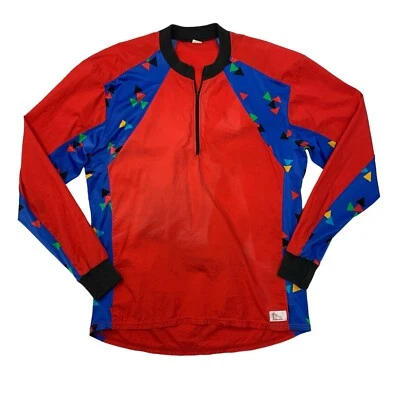 Vintage Urbanek Cycling Jacket Men L Large Red Blue Windbreaker 1/4 Zip Made USA - Image 1 of 4