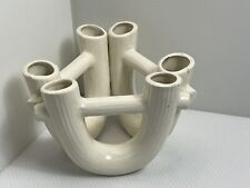 "Jarrón tubo de bambú de madera sintética de porcelana blanca de colección década de 1980 MCM 5,5"""