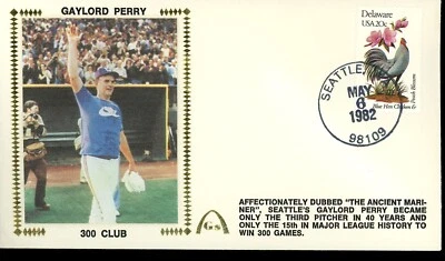 1982 Gaylord Perry 300 Club Gateway Silk Cachet FDC - Image 1 of 2