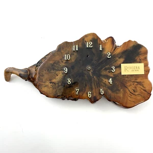 Vintage Fig Wood Slab Wall Clock Riviera Las Vegas Souvenir - Needs Repair - Picture 1 of 9