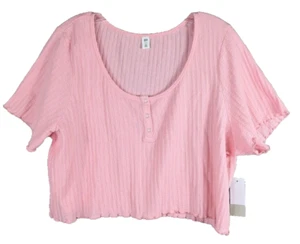 BP. Shirt Womens 3X Baby Pink Ruffle Edge Crop Nordstrom Short Sleeve Ribbed NWT - Picture 1 of 11