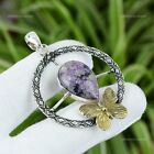Natural Russian Charoite Gemstone Pendant Butterfly Purple 925 Sterling Silver