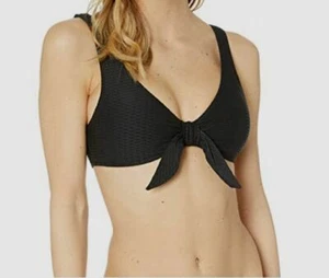 $160 Seafolly Swimwear Women's Black Tie Front Textured Bikini Crop Top Size 6 - Picture 1 of 1