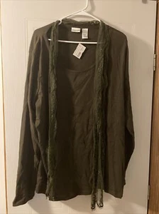 Newport News Plus Size 3X Olive Green Long Sleeve Top w/lace accent scarf - Picture 1 of 2
