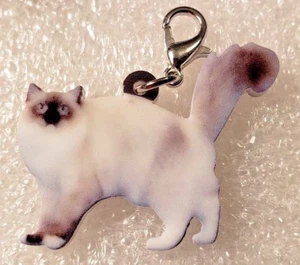 Himalayan Cat Standing Realistic Flat Acrylic Purse Charm Zipper Pull Jewelry - Picture 1 of 2