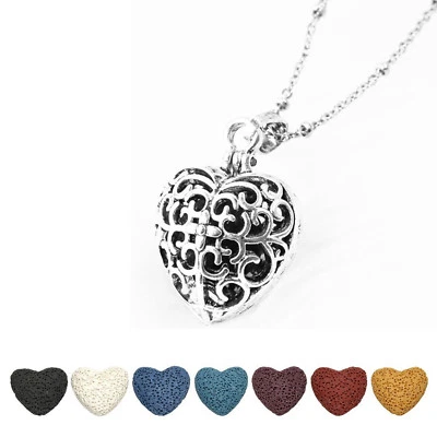 Aromatherapy Essential Oil Diffuser Enamel Floral Heart Locket Pendant Necklace - Image 1 of 4
