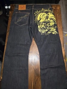 Pantalones de mezclilla Ed Hardy con ribete ancho lote Y2K 2008 para hombre 38 águila serpiente calavera bordada - Imagen 1 de 11