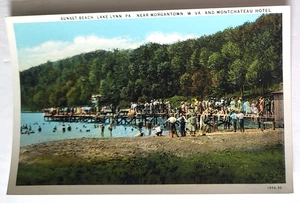 Vintage 1930 Lake Lynn PA PC GESCHÄFTIGER TAG AM SONNENUNTERGANG STRAND #2 neuwertig - Bild 1 von 2