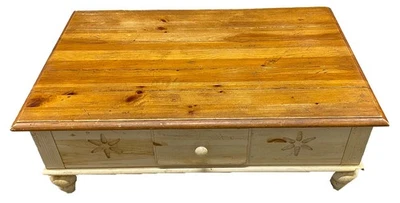 Ethan Allen Farmhouse Pine Coffee Table, White/Weathered Pine - Image 1 of 4
