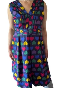 ModCloth Cute Colorful Hearts Sleeveless High Waist V Neck Lined Dress XL - Picture 1 of 8