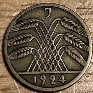 Antique Germany 5 Rentenpfennig Coin Deutsches Reich 1924 J - Picture 1 of 2