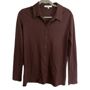 Tibi Wool Long Sleeve Collared Button Down Shirt Chocolate Brown Size 4 - Picture 1 of 5
