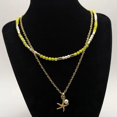 Collar estrella de mar piedra semipreciosa verde/amarillo en capas J Crew Sea Breeze Foto 1 de 4