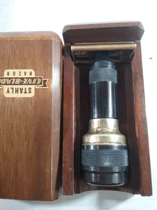 Stahly Wind up Vibrante Sicurezza/Rasoio Nero e Oro in Ottima Scatola di Legno Come Nuovo - Foto 1 di 8