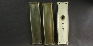 3 1900s Curved Brass Hardware Nickel Push Plate 2 Key Back Plate Antique Lot 12" - Picture 1 of 21
