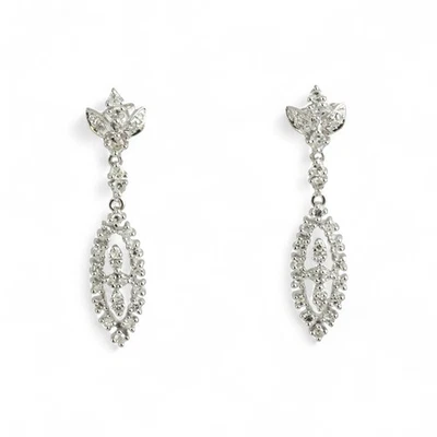 14k White Gold Diamond Marquise Shaped Dangle Drop Earrings 0.75ctw H-I SI 6.6g - Image 1 of 4