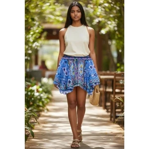 Zara Minirock Boho gemischte Drucke asymmetrischer Saum neu mit Etikett XS - Bild 1 von 16