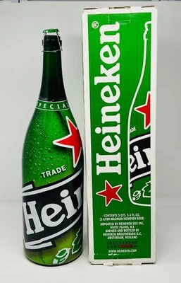 ПУСТАЯ ПИВНАЯ БУТЫЛКА HEINEKEN 3 КВАРТЫ/5,4 FLOZ СПЕЦИАЛЬНОЕ ИЗДАНИЕ с ПРОВОЛОЧНОЙ ПРОБКОВОЙ КРЫШКОЙ + КОРОБКА - Изображение 1 из 4