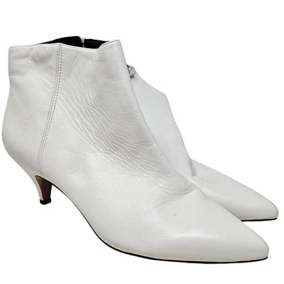 Sam Edelman Kinzey Talla 9 Blanco Cuero Tobillo Gatito Tacón Bota Minimalista Cremallera  Foto 1 de 4