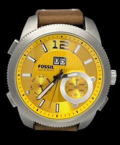 Reloj de Vestir Fossil Hombre Automático Correa Cuero Marrón ME-9021 Mes Día Fecha - Imagen 1 de 9