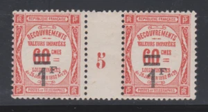 FRANCE CLASSIQUE TAXE 53 PAIRE MILLESIME 5 NEUF SANS CHARNIERE MNH COTE 140€ - Picture 1 of 2
