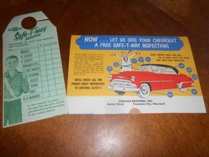 1949 1950 1951 1952 CHEVROLET INSPECTION BROCHURE & SAFE-T-WAY MIRROR HANGER - Foto 1 di 3