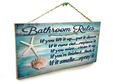 Seashells Bathroom Rules If It Smells Spray It Beach 5" x 10" Bath SIGN Plaque