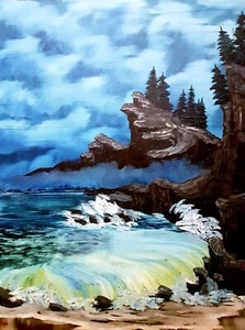 Ölbild - Brandung - nach Bob Ross - 80 x 60 x 3 cm - Bild 1 von 1