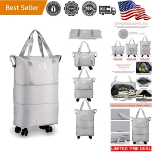 Rolling Duffle Bag Grey Expandable 58L Carry On Luggage with Wheels Travel - Picture 1 of 9