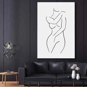 Woman Body Pose Black Lines on White Drawing Wall Art Canvas Unframed Print Art - Picture 1 of 4