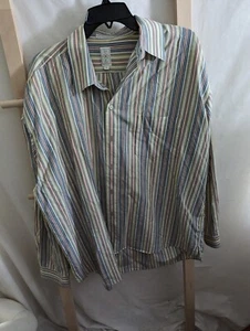 Burtka Bibas Button Up Shirt Men's Stripe, Summer colors Blend 100% Cotton XL - Picture 1 of 4