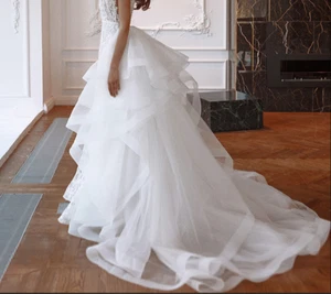 Ruffles Wedding Detachable Skirt Lace Removable Train For Wedding White Ivory - Picture 1 of 7