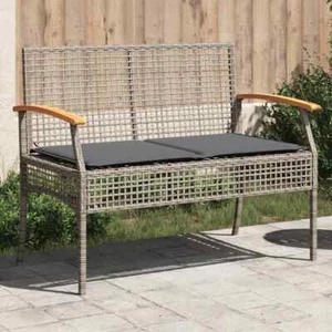 Gartenbank Sitzbank Parkbank Bank Kissen Grau Poly Rattan Akazienholz vidaXL - Bild 1 von 12
