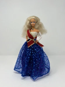 Vintage unicef Barbie Doll & Dress 1989 Gown is White Top Blue Stars & Red Sash - Picture 1 of 20