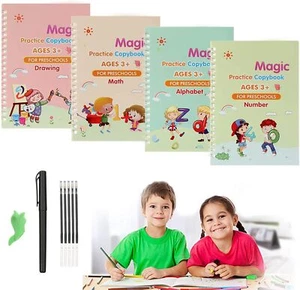 4Pcs Reusable Magic Practice Copybook Number Math Drawing Alphabet Handwriting - Picture 1 of 9