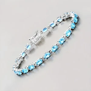 7,25 Zoll 10,71 Karat echter Schweizer Blautopas 925 Sterling Silber Armband - Bild 1 von 6