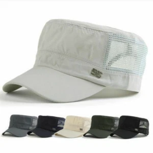 Men's Cap Army Mesh Cadet Castro Military Patrol Baseball Sun Camo Casual Hats - Picture 1 of 17