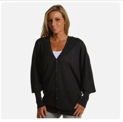 DSquared2 Sweater Cardigan Top Size M Black Gray Wool Silk V Neck Bishop Sleeves - Image 1 of 4