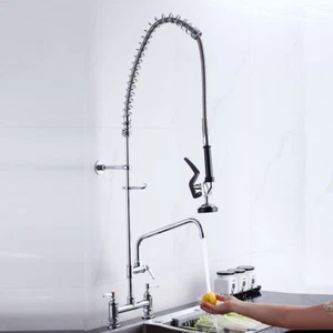 Grifo de cocina comercial cromado 2 orificios pulverizador corriente de descarga grifo mezclador - Imagen 1 de 10