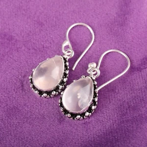 Rose Quartz Gemstone Jewelry 925 Sterling Silver Drop/Dangle Earrings For Women - Picture 1 of 8