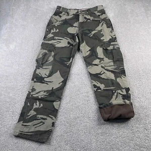 Wrangler Pants Mens 29x30 Brown Green Camo Fleece Lined Military Cargo Relaxed - Picture 1 of 14
