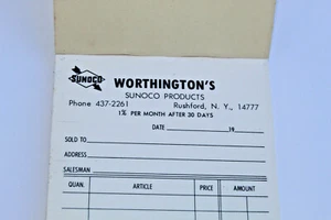 Vintage Reciept Book Sunoco Worthingtons Rushford, NY Allegany County  - Bild 1 von 4