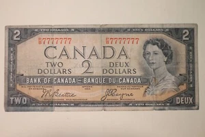 1954 Bank of Canada $2 Note, Ser# PB 7777777 Solid 7's LUCKY RARE RADAR Bill - Picture 1 of 12