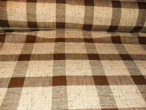New DRAPERY FABRIC Brown PLAID TWEED CASEMENT Open Weave TEXTURE Acrylic - Picture 1 of 1