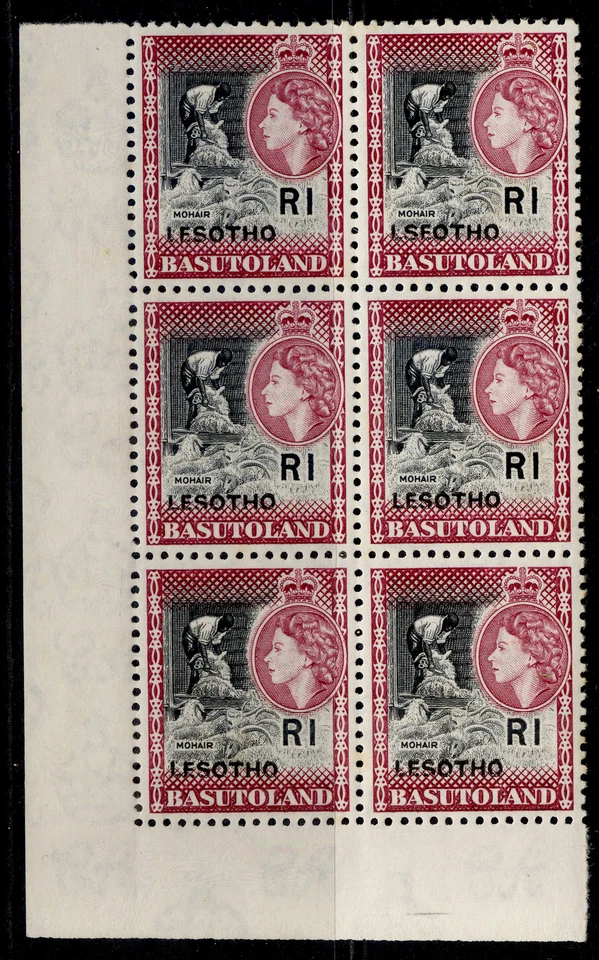 LESOTHO QEII SG120A + 120Aa, 1r defecto LESOTHO en BLOQUE x 6, NH COMO NUEVO. Cat 125€. Foto 1 de 1